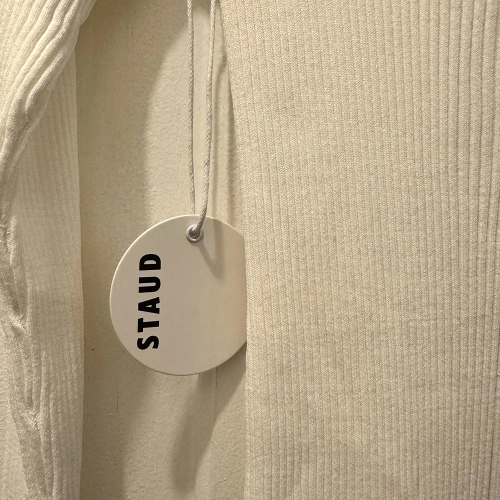 STAUD Long Sleeve Knit Dress in Cream and Brown Sz L - Picture 6 of 7